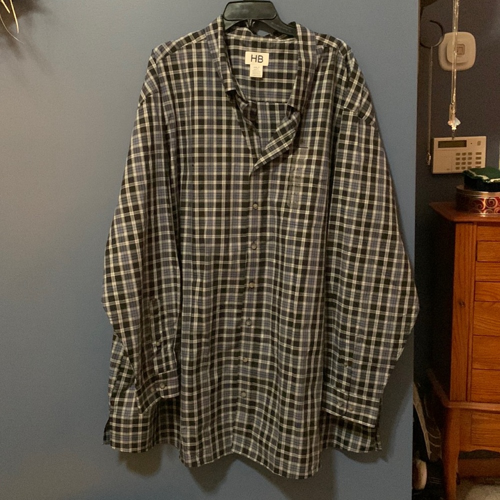 Black and blue plaid cotton button up